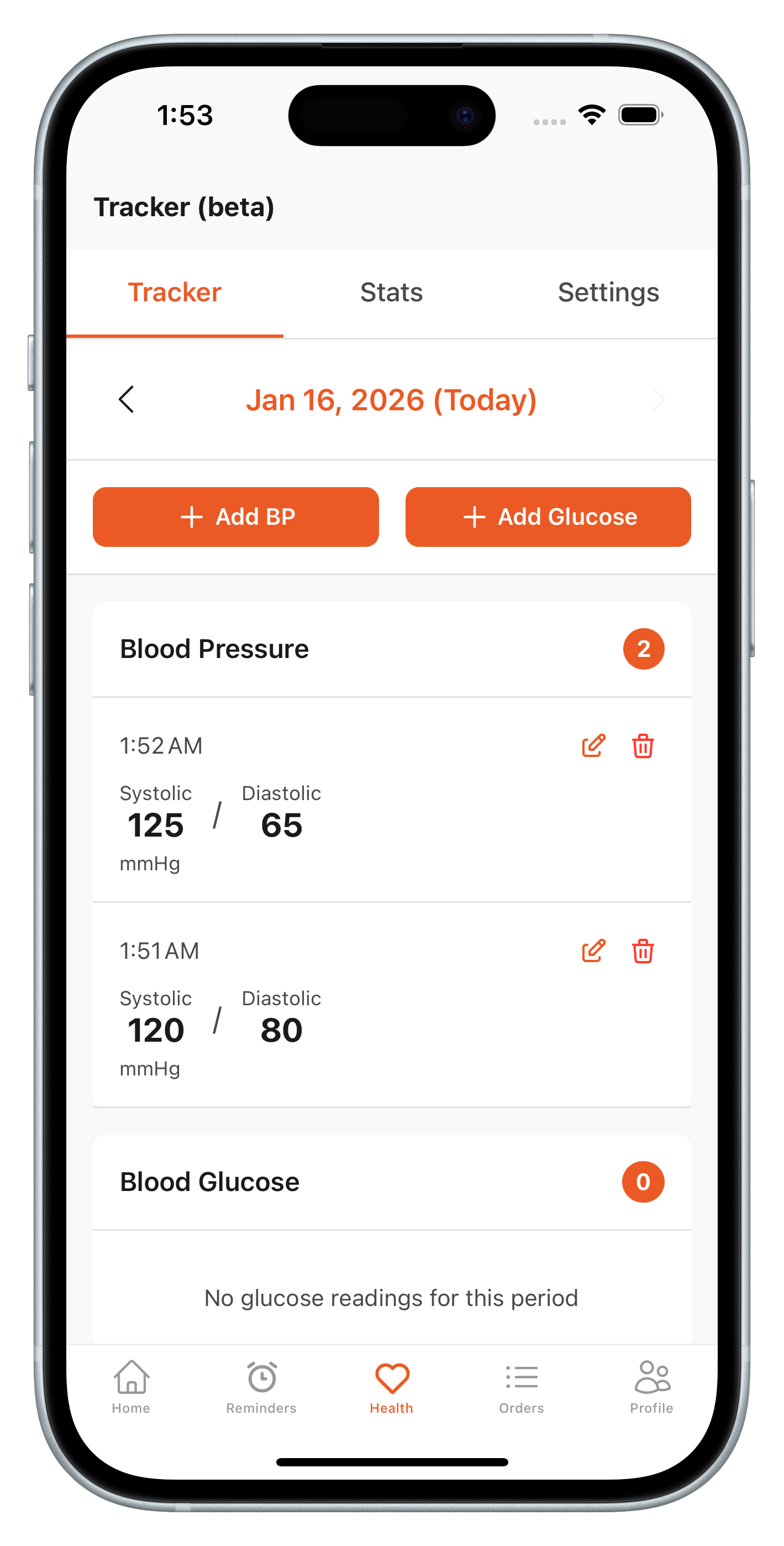 ব্লাড প্রেসার ট্র্যাকার স্ক্রিন