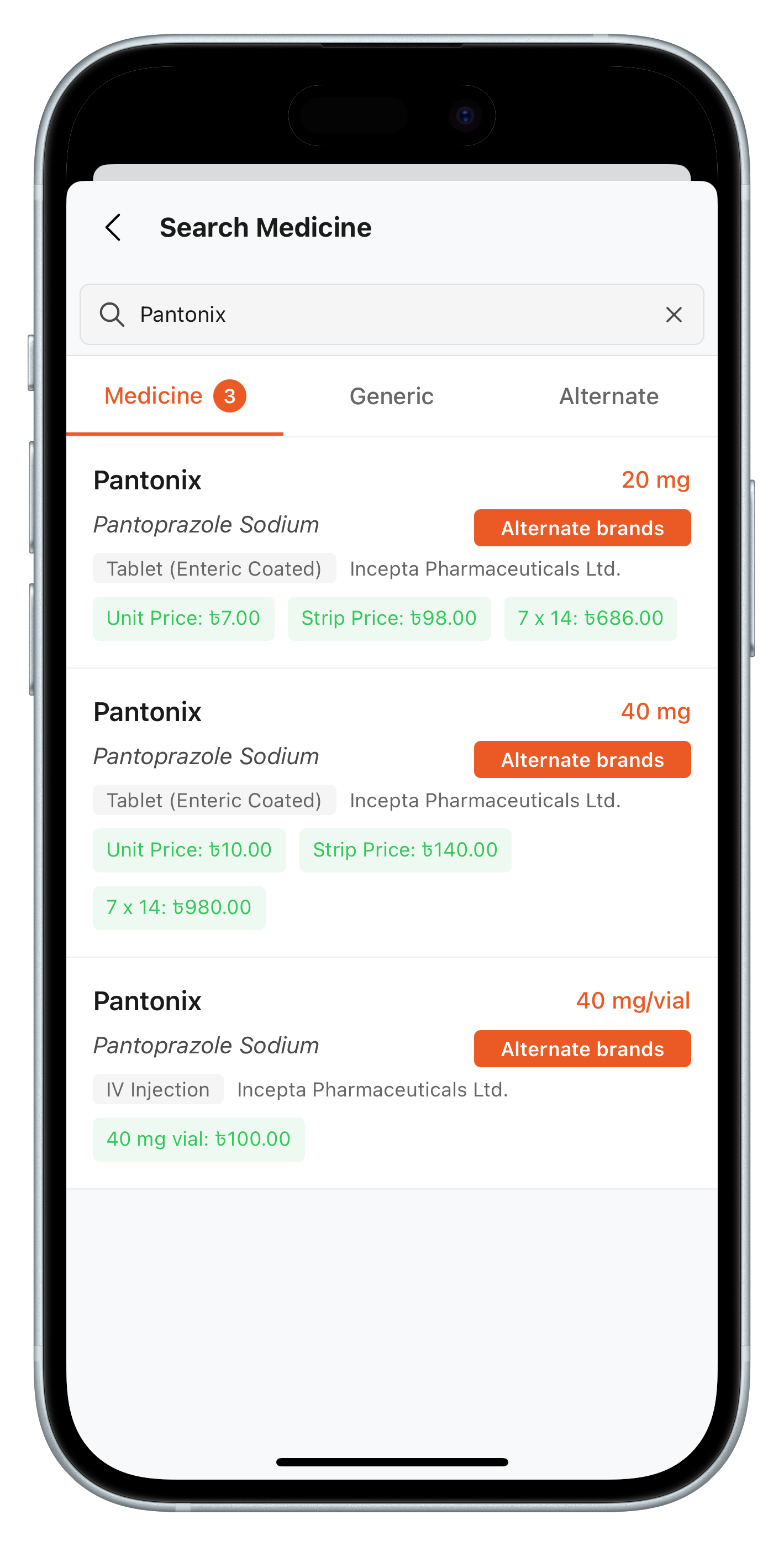 Medicine search interface