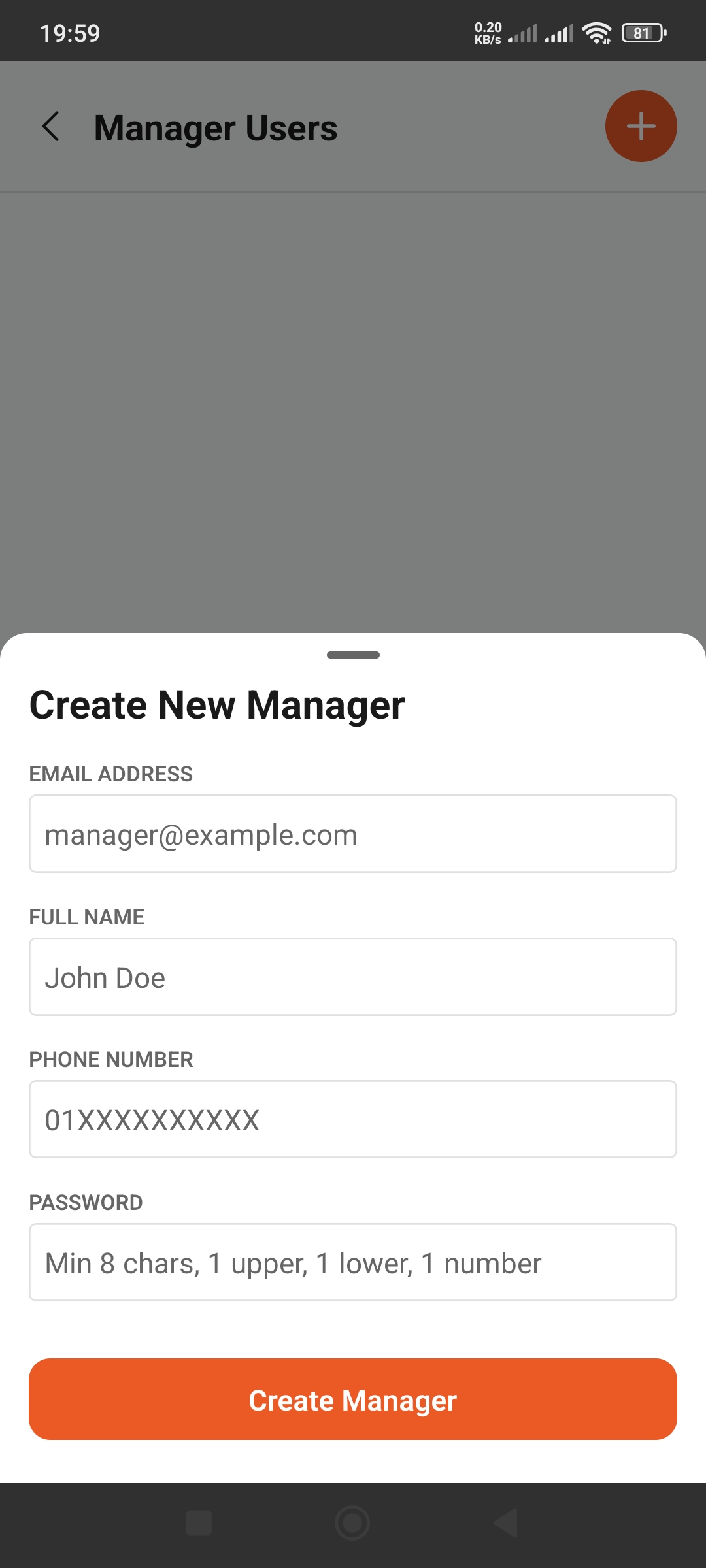 Create Manager Form